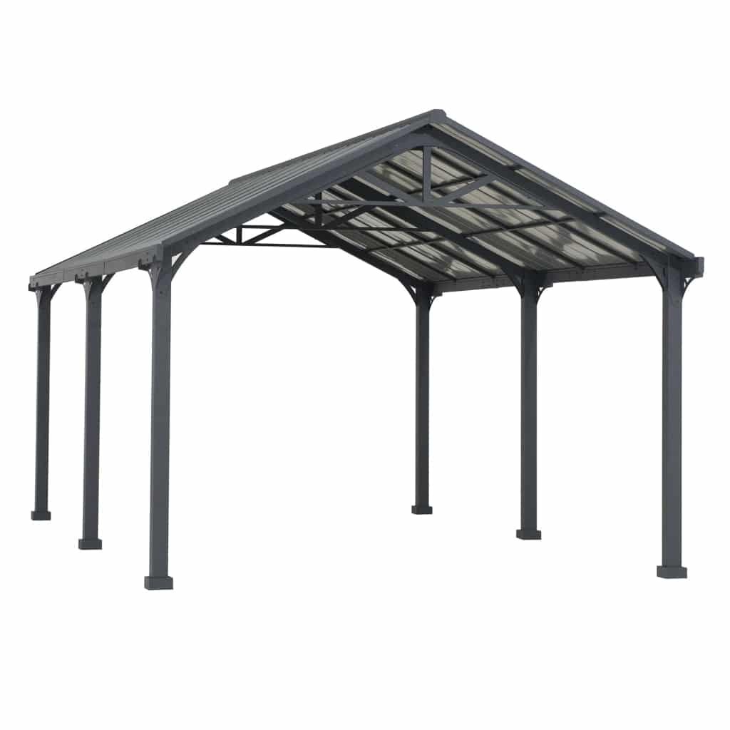 AutoCove 12x20 Gray Steel Frame Gable Roof Metal Carport/Gazebo with 2 Ceiling Hooks